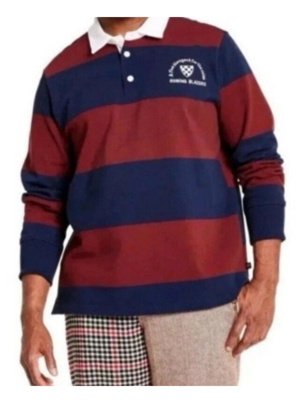 Rowing Blazers x Target Mens 3XL Red Blue Striped Rugby Polo Shirt Crest Emblem